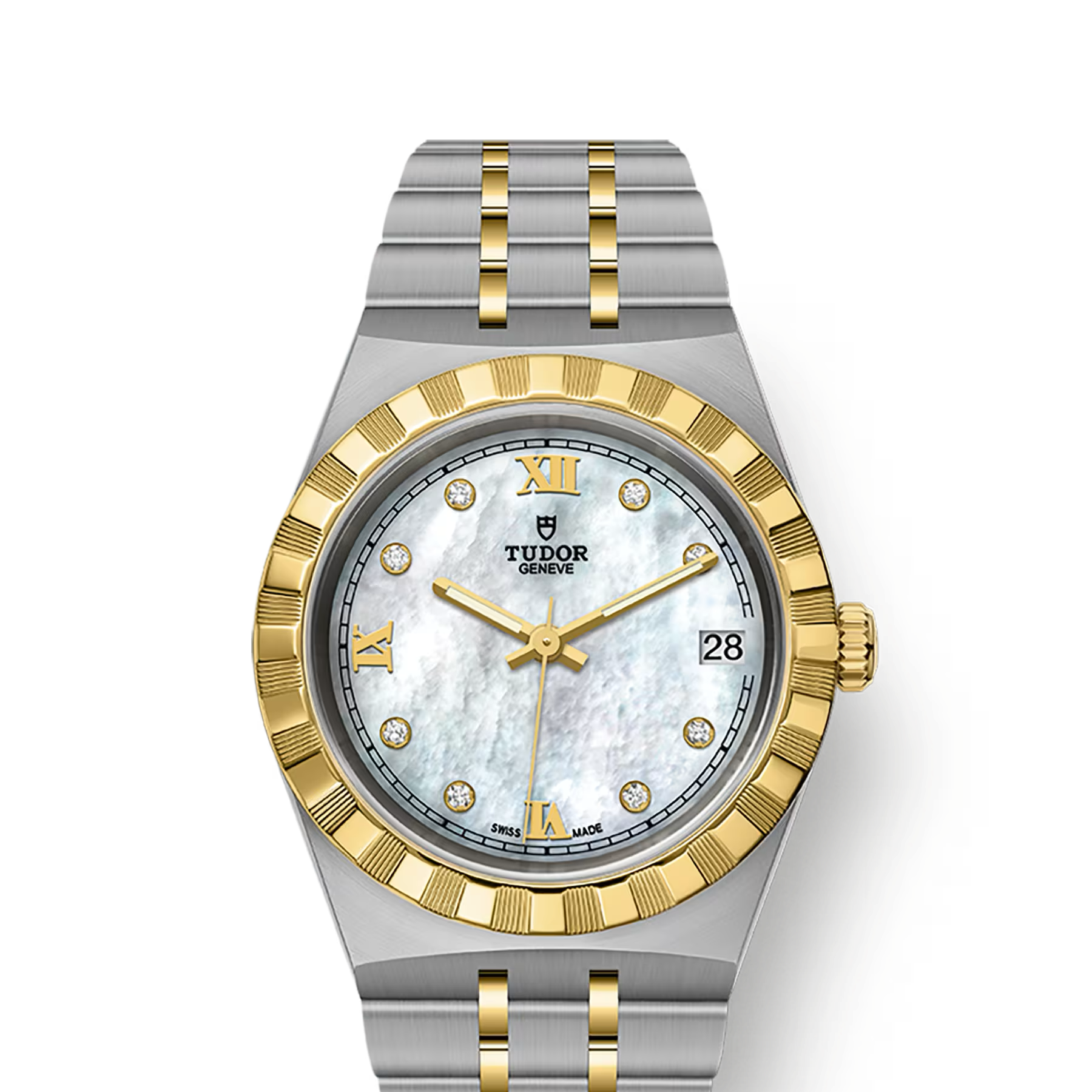 TUDOR Watch TUDOR Royal, 34mm Gem-Set White Mother-of-Pearl Dial, Two-Tone Yellow Gold Bracelet (M28403-0007)