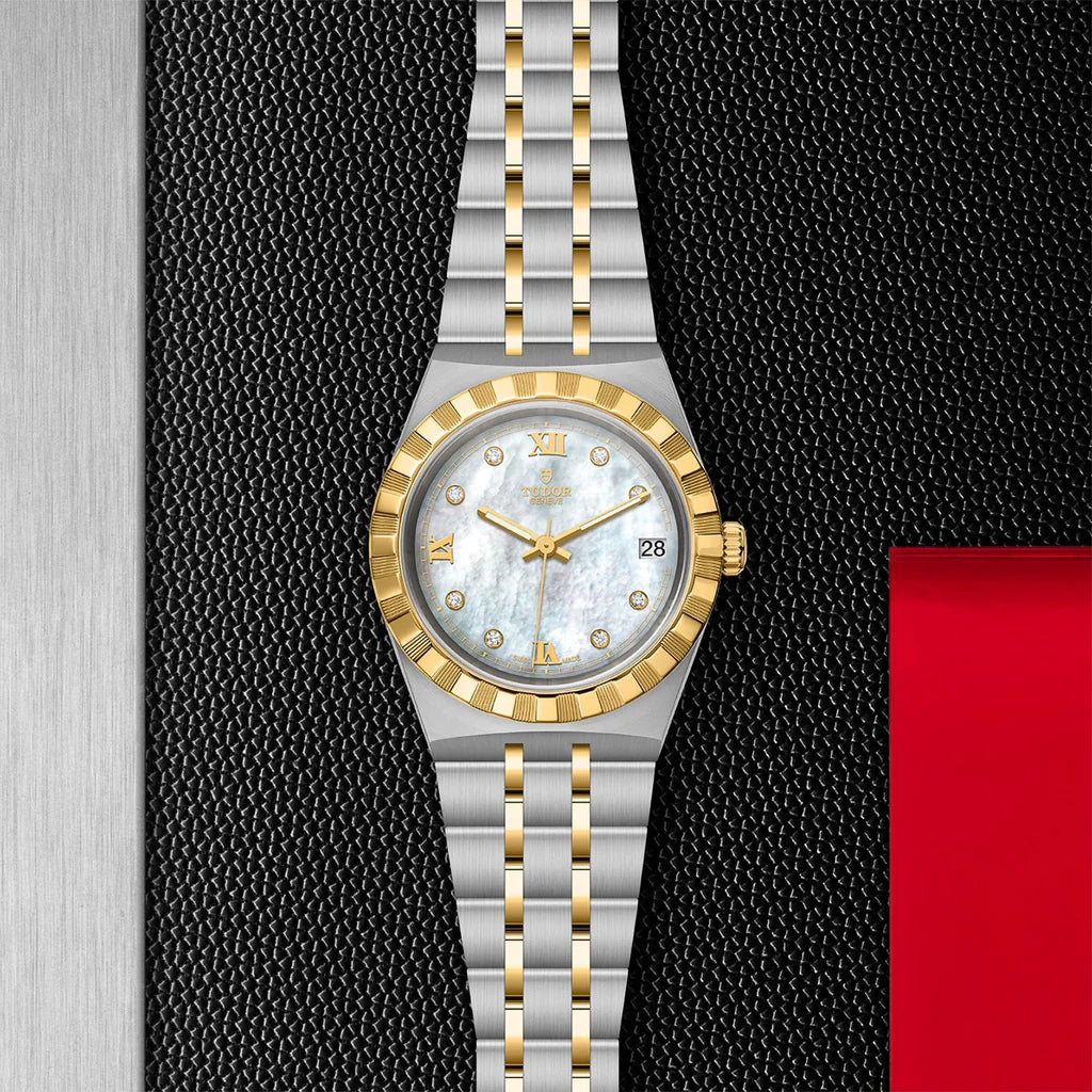 TUDOR Watch TUDOR Royal, 34mm Gem-Set White Mother-of-Pearl Dial, Two-Tone Yellow Gold Bracelet (M28403-0007)