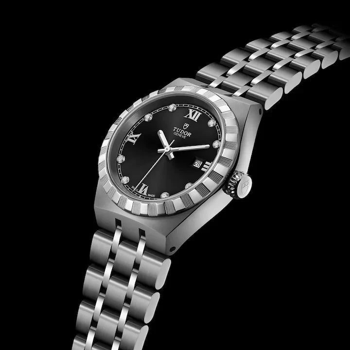 TUDOR Watch Tudor Royal Black Diamond Set Dial, Stainless Steel Bracelet (M28300-0004)