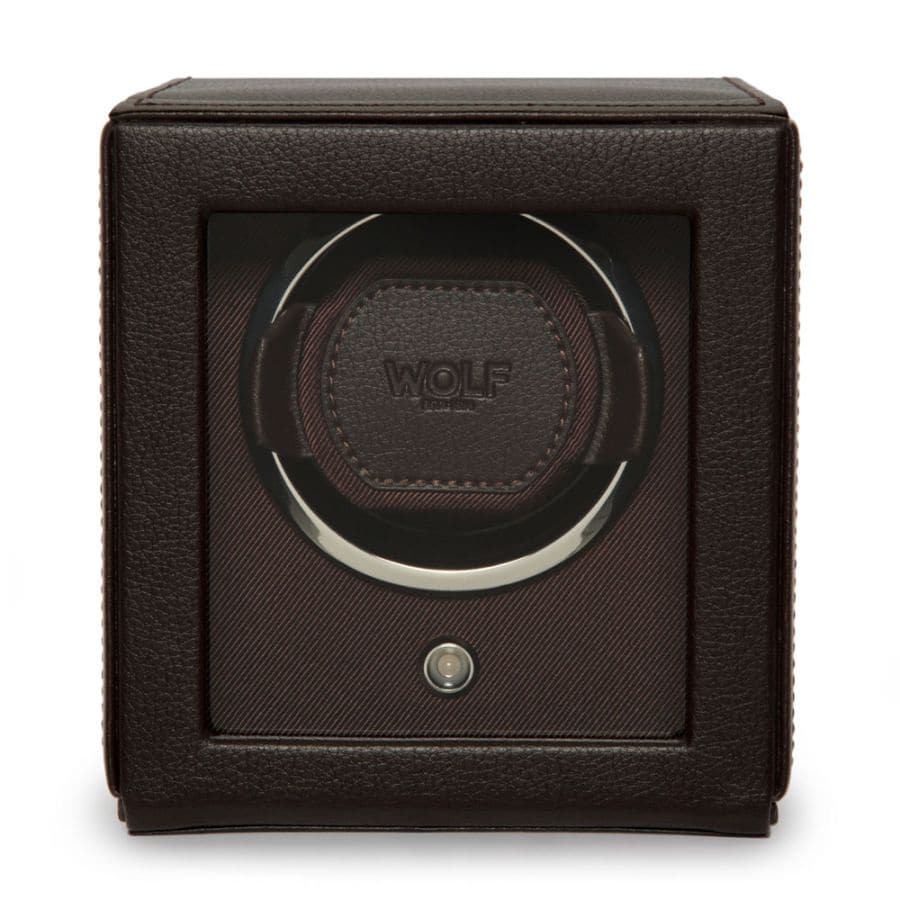 WOLF Designs Watch Winder Single Cub Watch Winder with Cover - Brown