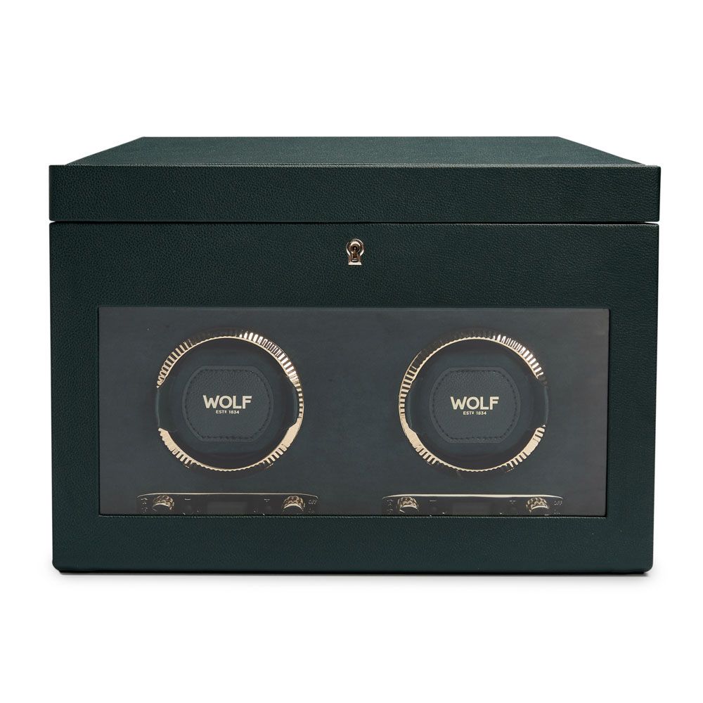 WOLF Designs Giftware WOLF British Racing Double Watch Winder with Storage, Green