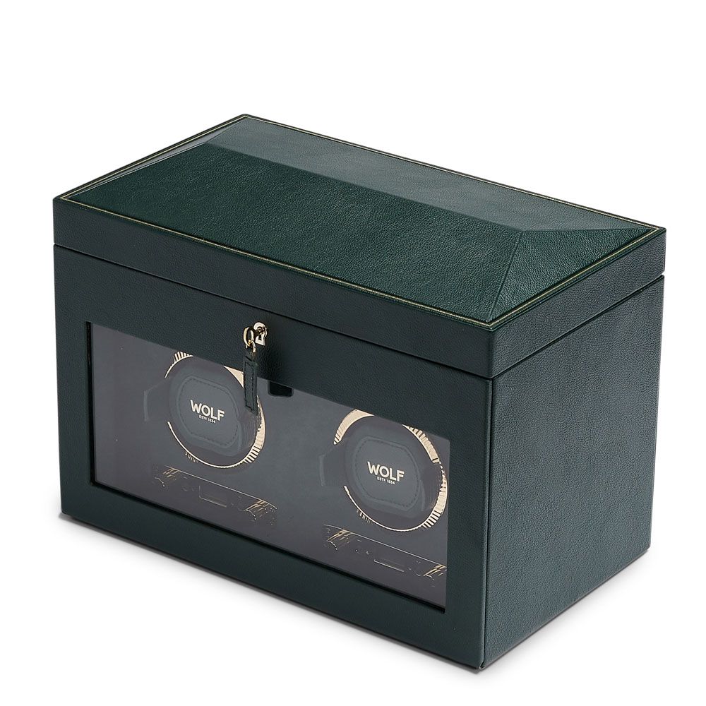 WOLF Designs Giftware WOLF British Racing Double Watch Winder with Storage, Green