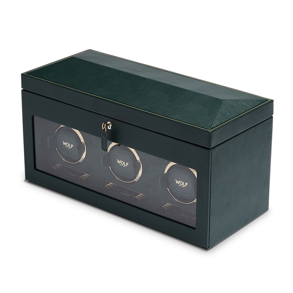 WOLF Designs Giftware WOLF British Racing Triple Watch Winder with Storage, Green