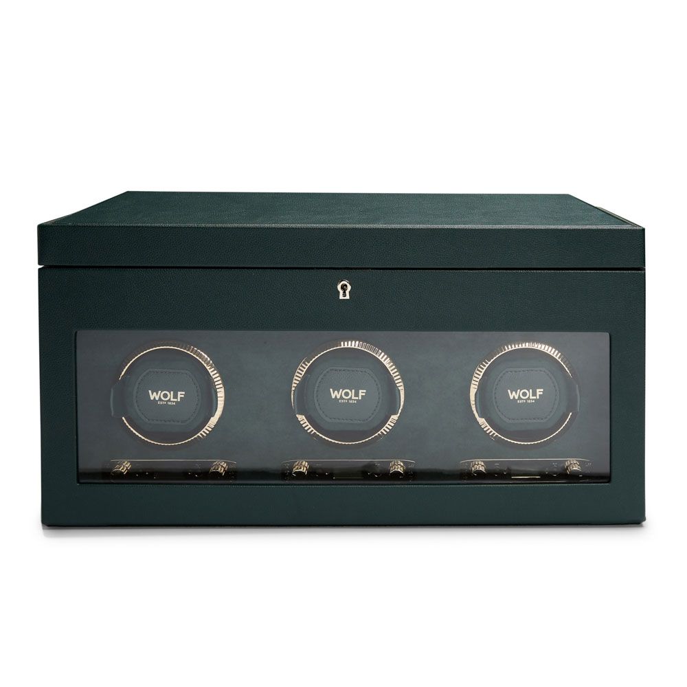 WOLF Designs Giftware WOLF British Racing Triple Watch Winder with Storage, Green