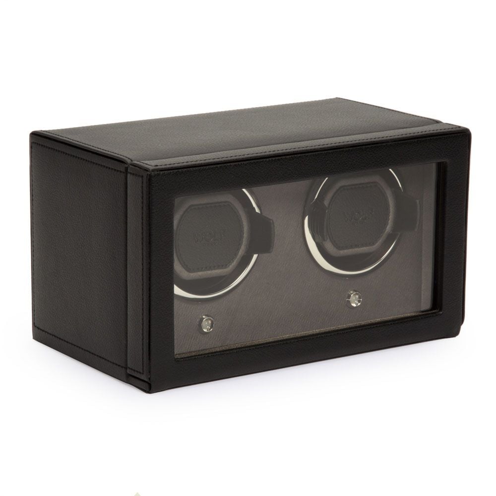 WOLF Designs Giftware WOLF Cub Double Watch Winder with Cover, Black
