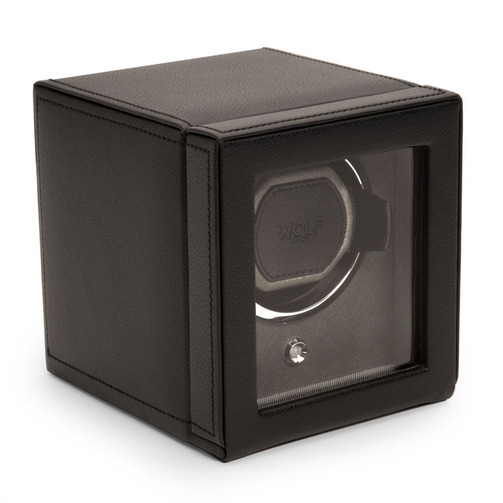 WOLF Designs Giftware WOLF Cub Single Watch Winder with Cover, Black