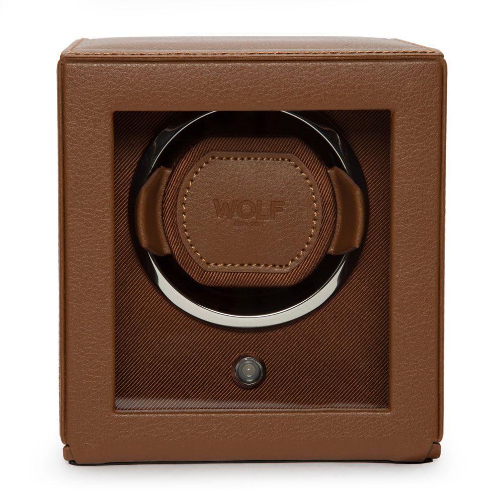 WOLF Designs Giftware WOLF Cub Single Watch Winder with Cover, Cognac