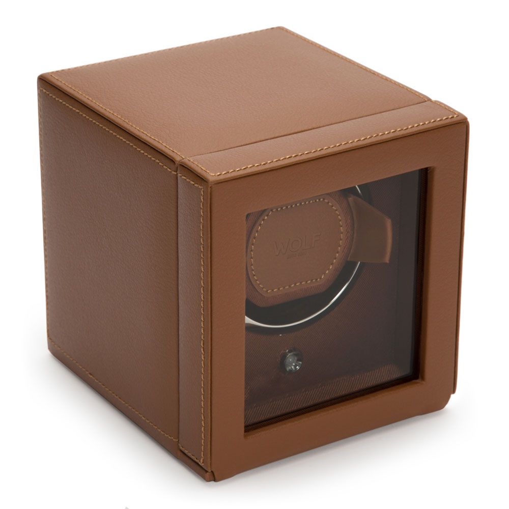 WOLF Designs Giftware WOLF Cub Single Watch Winder with Cover, Cognac