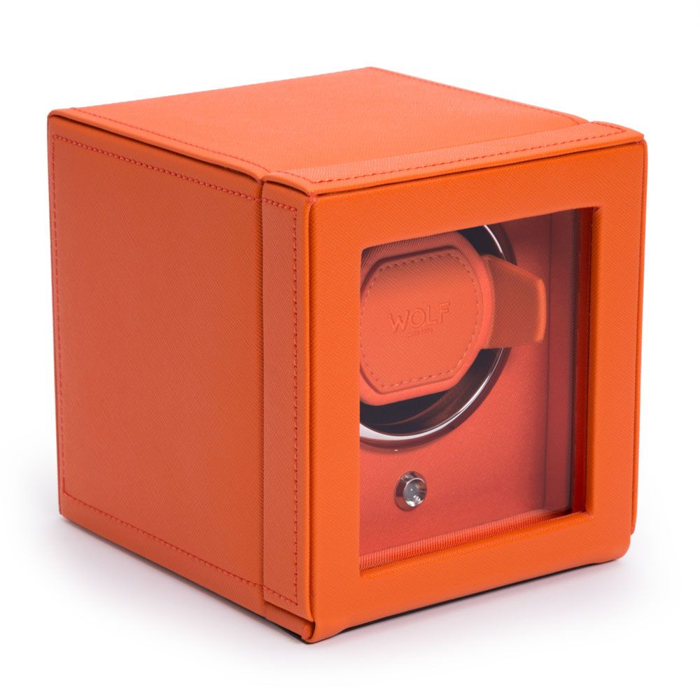 WOLF Designs Giftware WOLF Cub Single Watch Winder with Cover, Orange