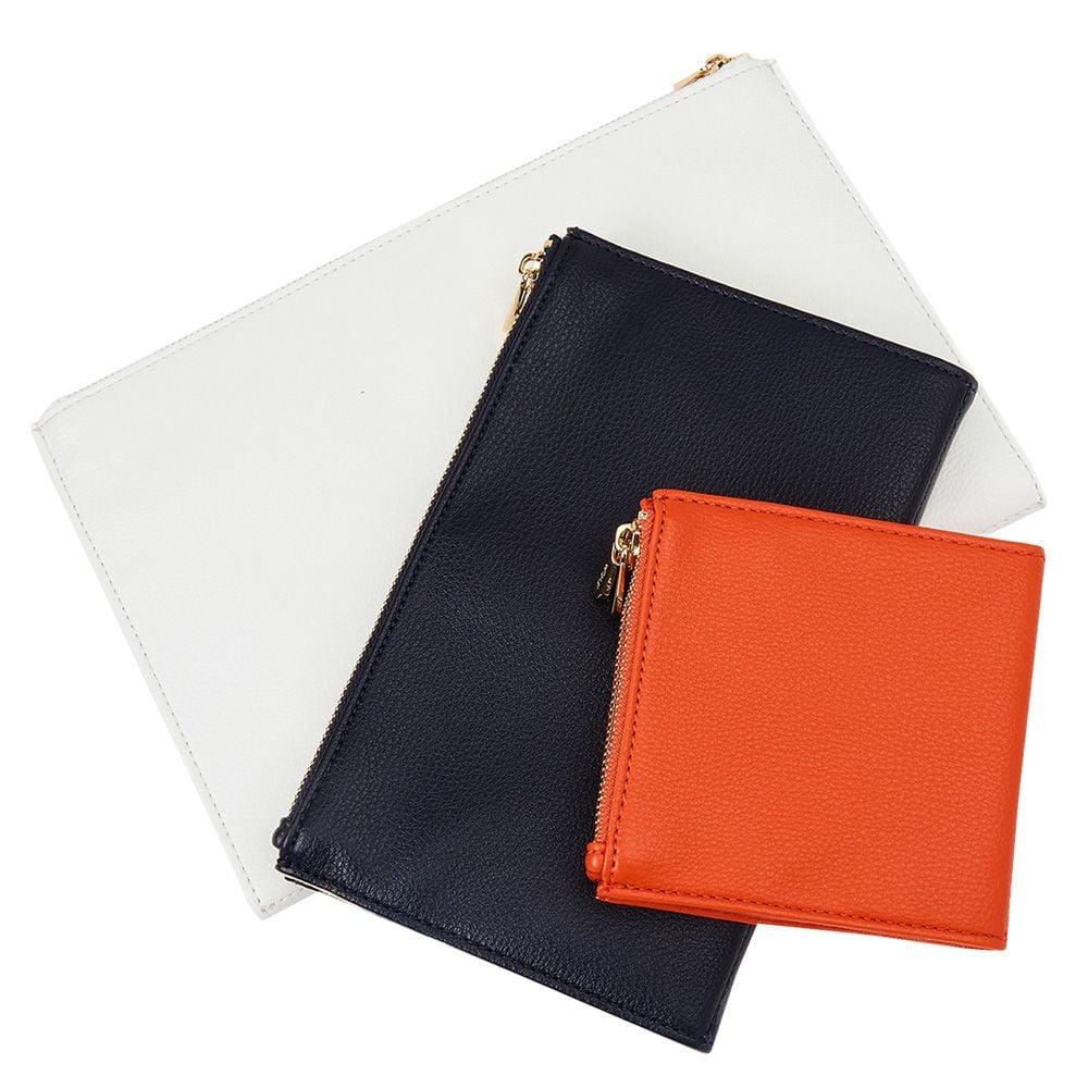 WOLF Designs Giftware WOLF Maria Set of 3 Zip Jewelry Pouches, White/Navy/Tangerine