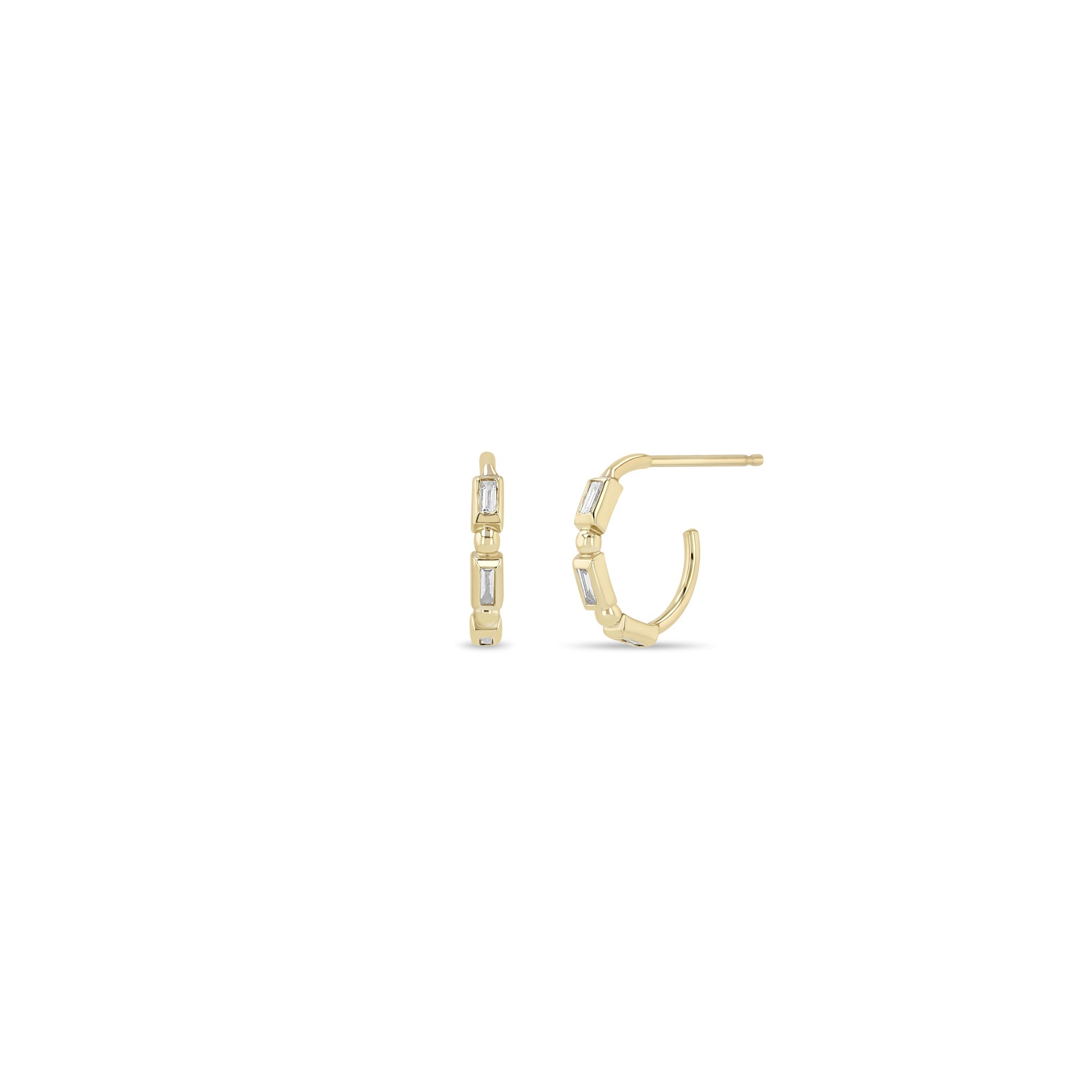 Zoë Chicco 14K Yellow Gold Baguette Diamond and Bead Huggie Hoop Earrings