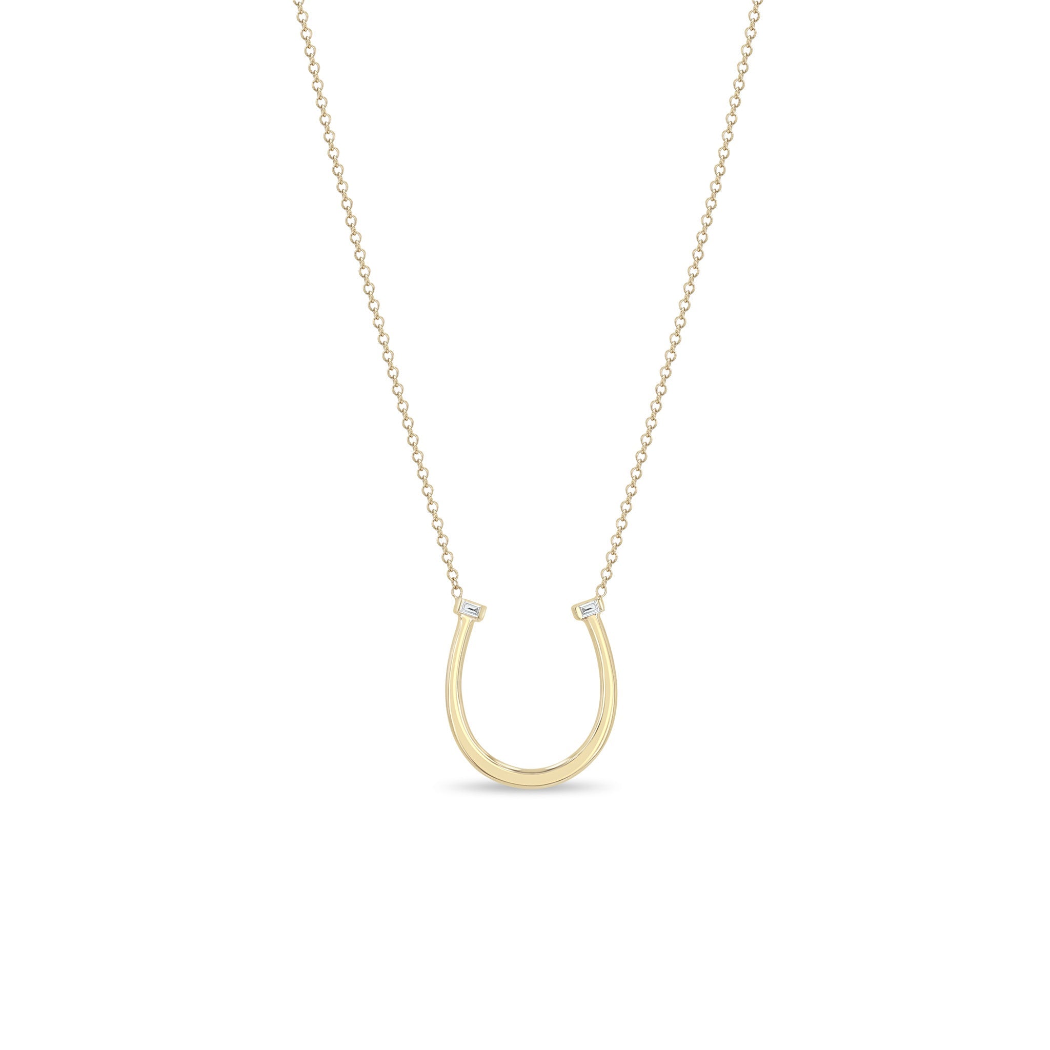 Zoë Chicco 14K Yellow Gold Baguette Diamond Hammered Horseshoe Pendant Necklace