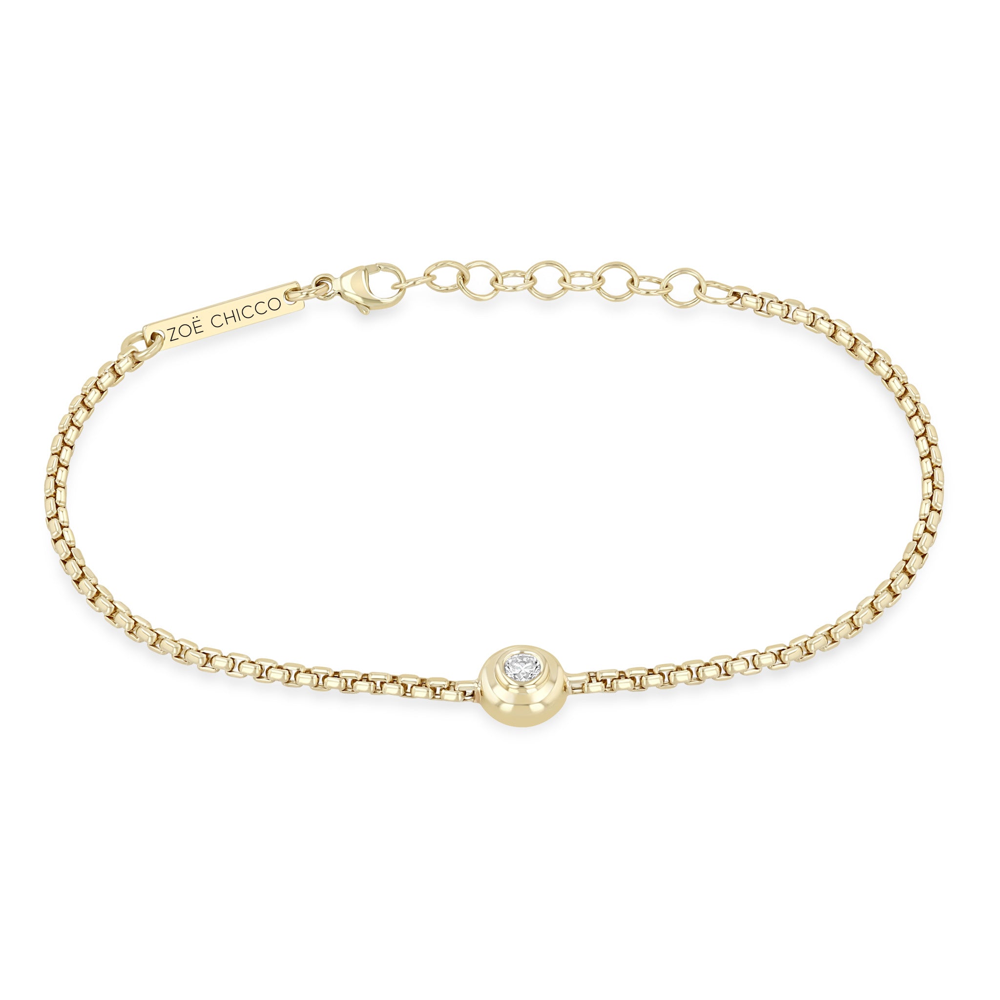 Zoë Chicco 14K Yellow Gold Bezel Diamond Apron Small Box Chain Bracelet