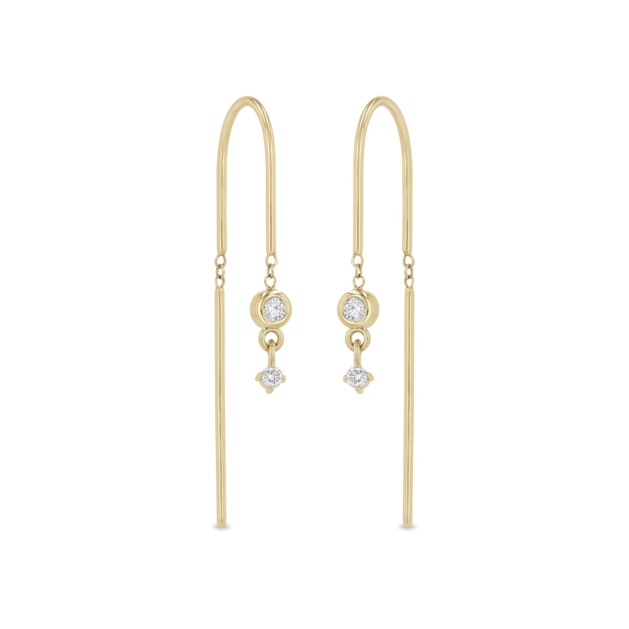 Zoë Chicco 14K Yellow Gold Bezel and Prong Diamond Wire Threader Earrings