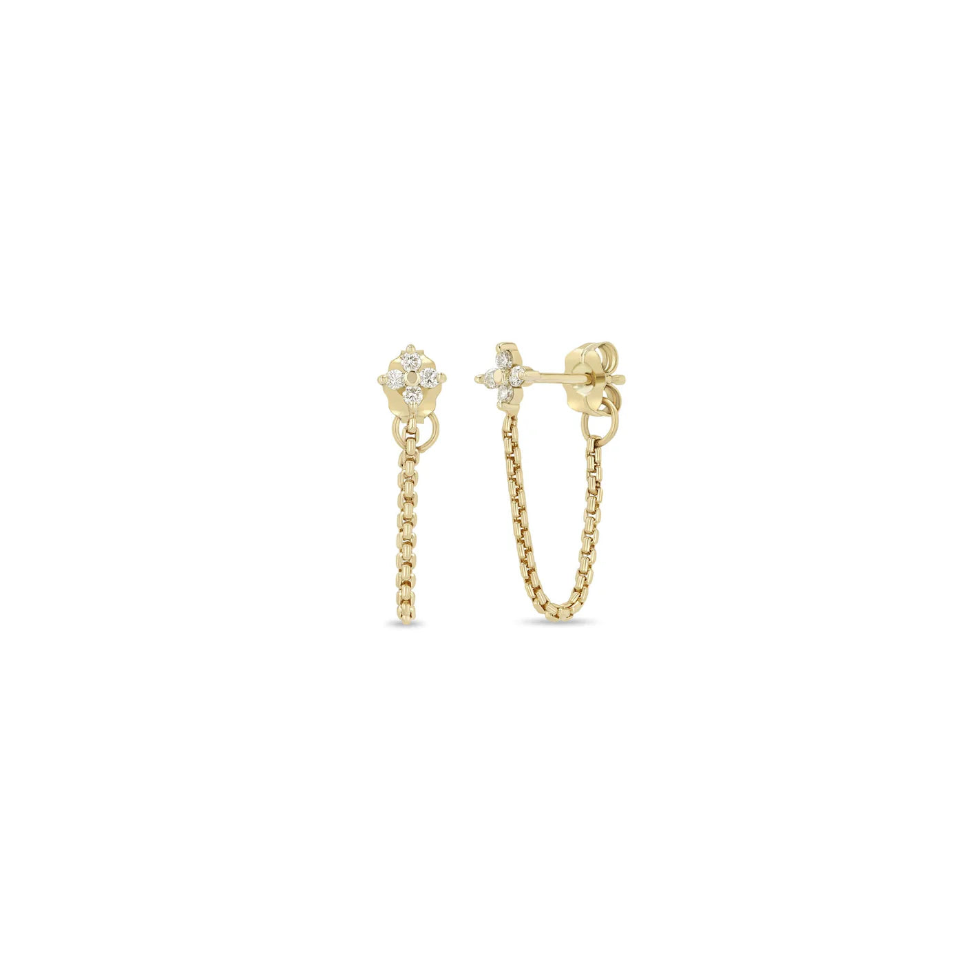 Zoe Chicco Earrings Zoë Chicco 14k Yellow Gold Diamond Quad XS Box Chain Huggie Earrings