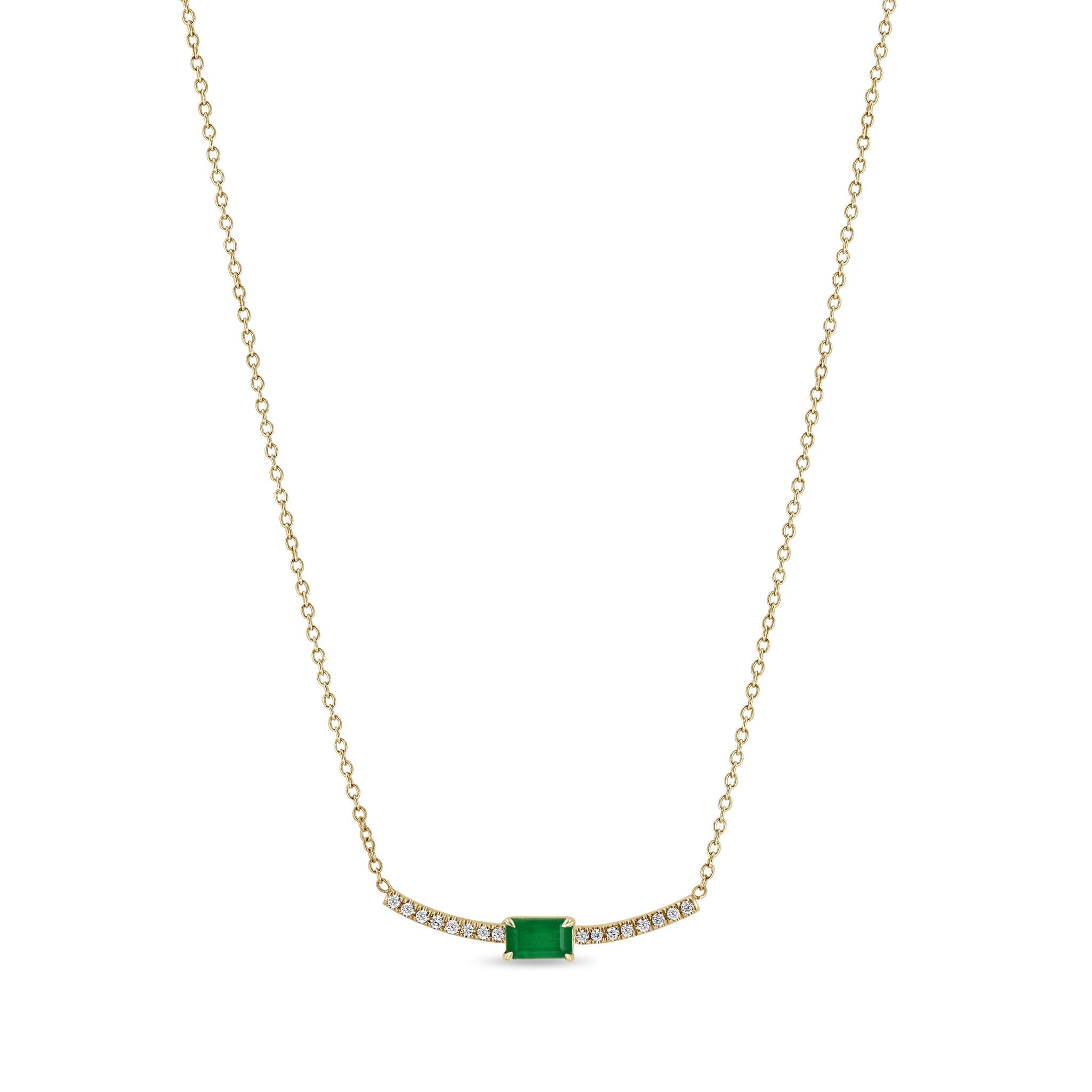 Zoë Chicco 14K Yellow Gold Emerald Cut Emerald Curved Pavé Diamond Bar Necklace