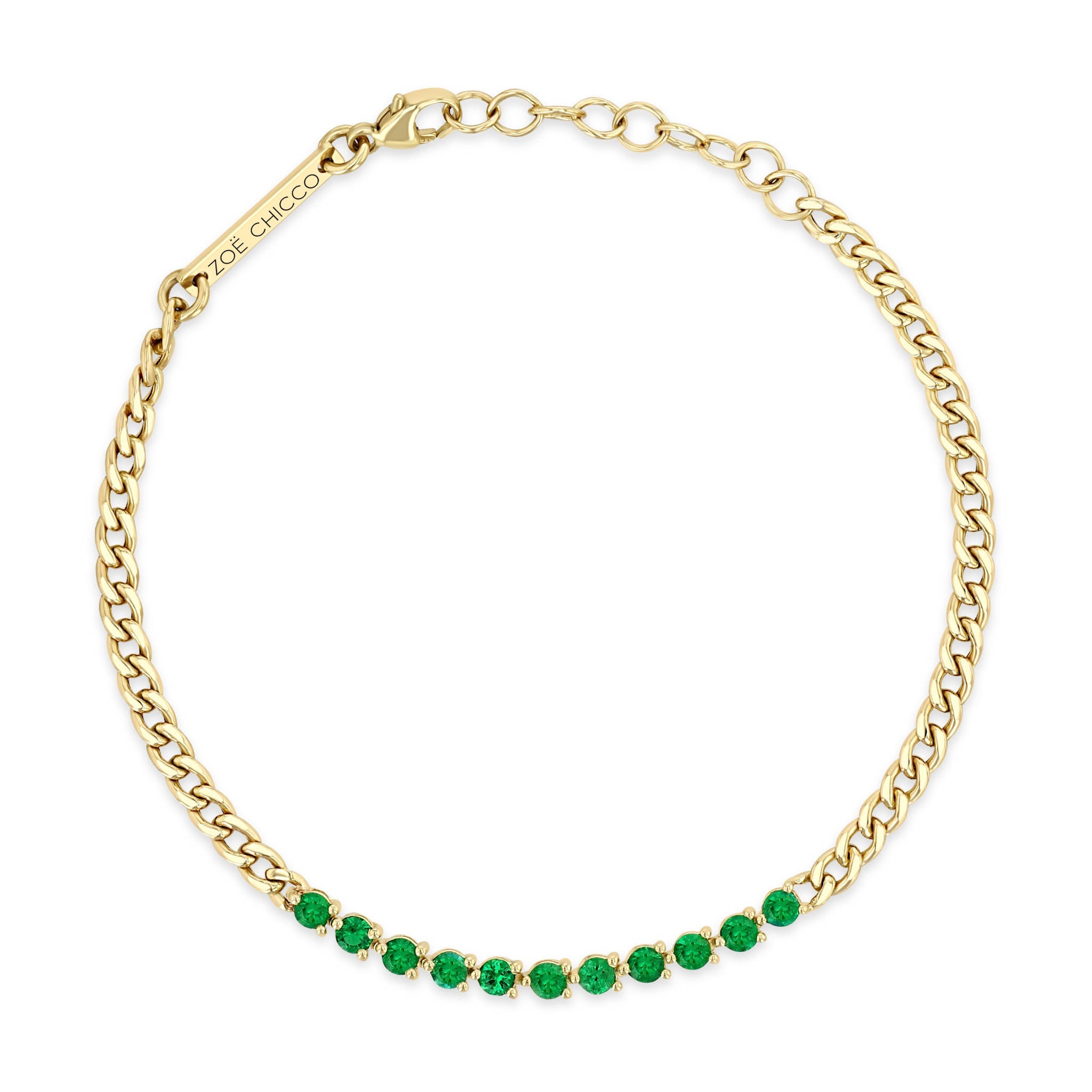 Zoë Chicco 14K Yellow Gold Emerald Tennis Segment Small Curb Chain Bracelet - view 2