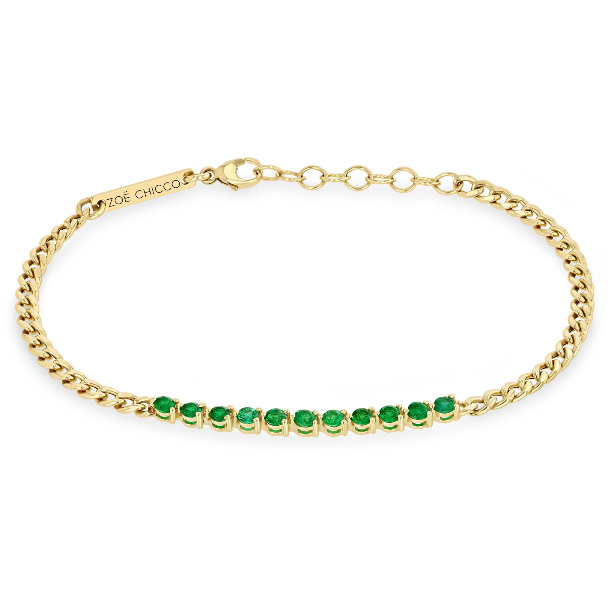 Zoë Chicco 14K Yellow Gold Emerald Tennis Segment Small Curb Chain Bracelet