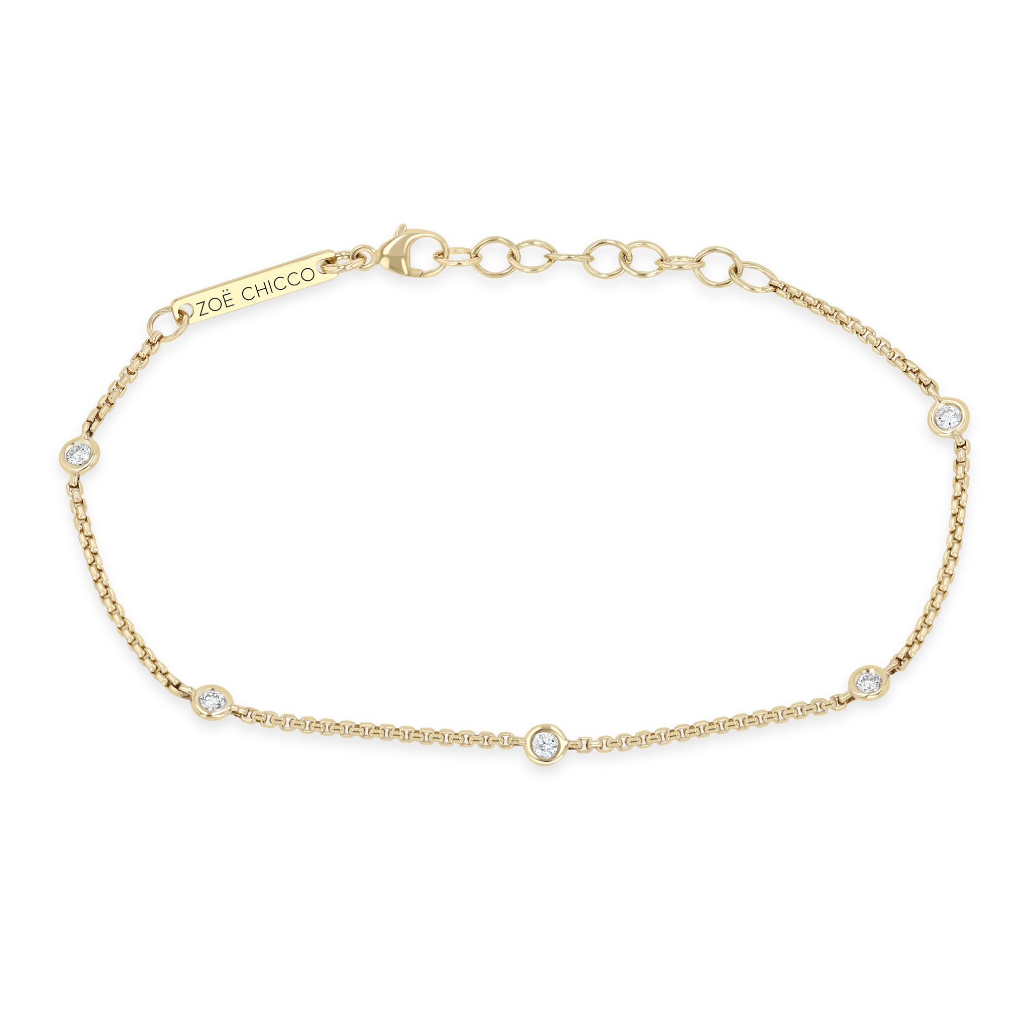 Zoë Chicco 14K Yellow Gold Floating Diamond Extra Small Box Chain Station Bracelet