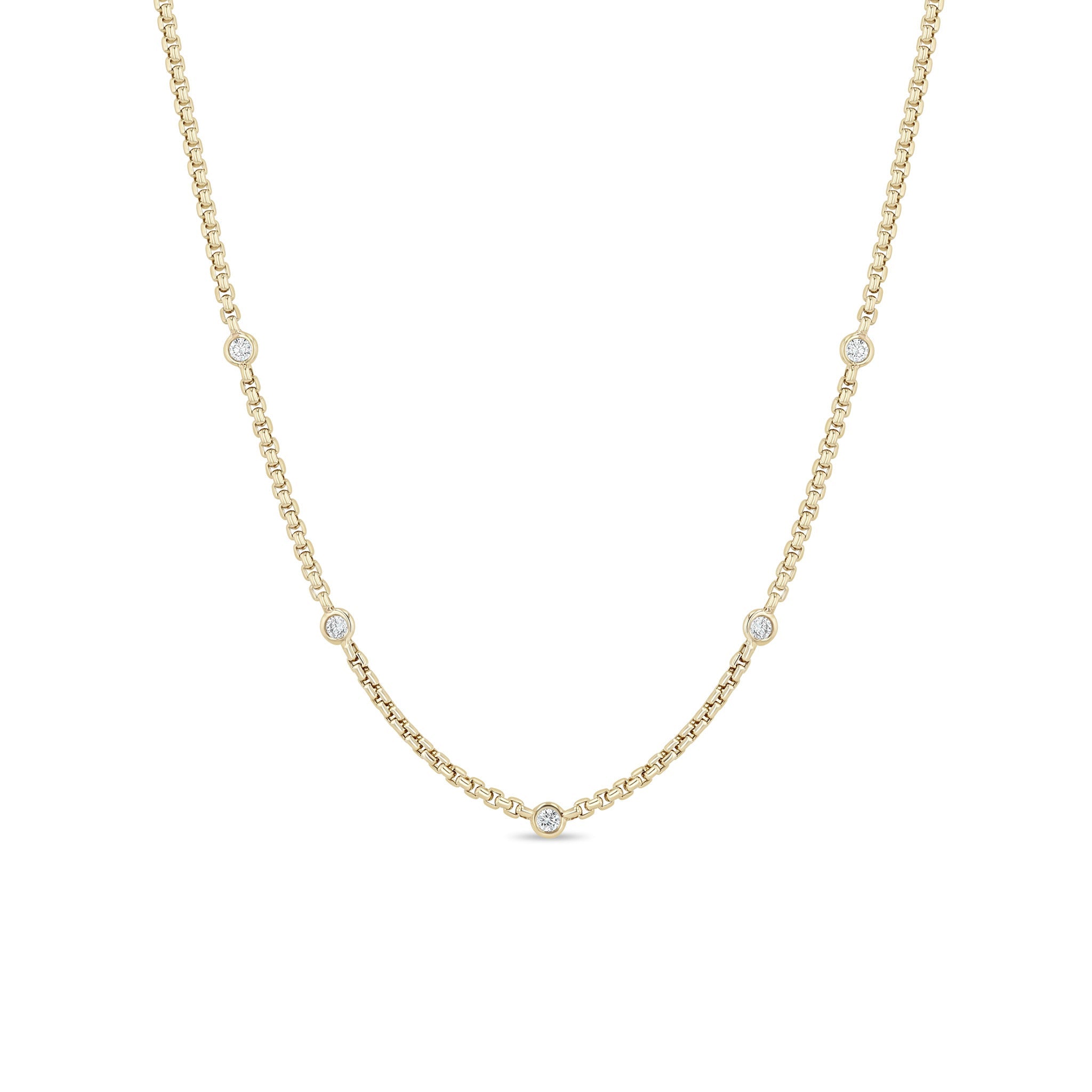 Zoë Chicco 14K Yellow Gold Floating Diamond Extra Small Box Chain Station Necklace