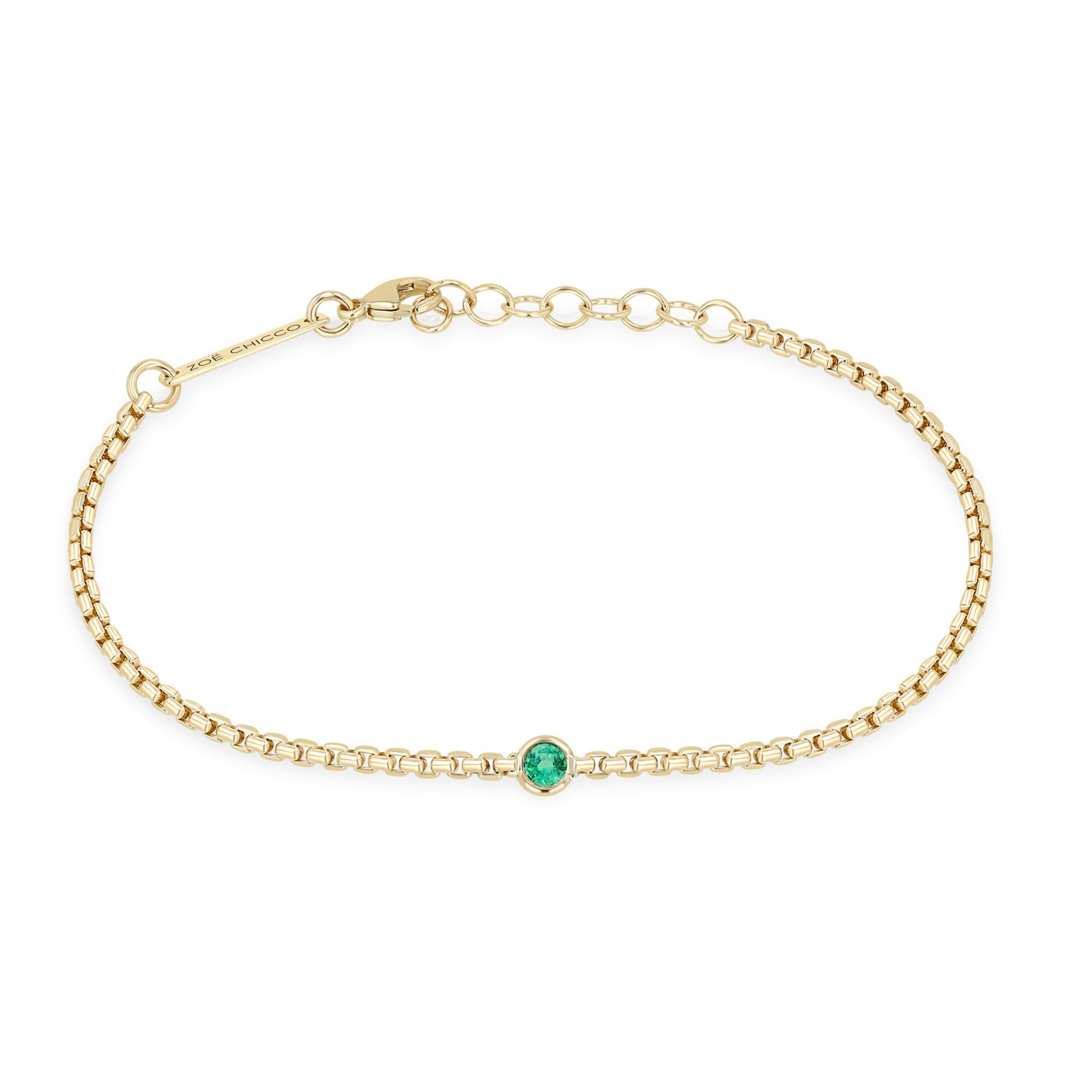 Zoë Chicco 14K Yellow Gold Floating Emerald Small Box Chain Bracelet