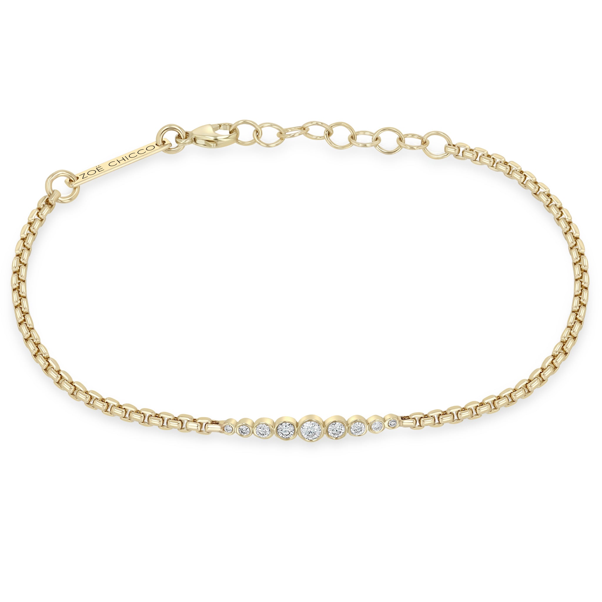 Zoë Chicco 14K Yellow Gold Graduated Diamond Bezel Small Box Chain Bracelet