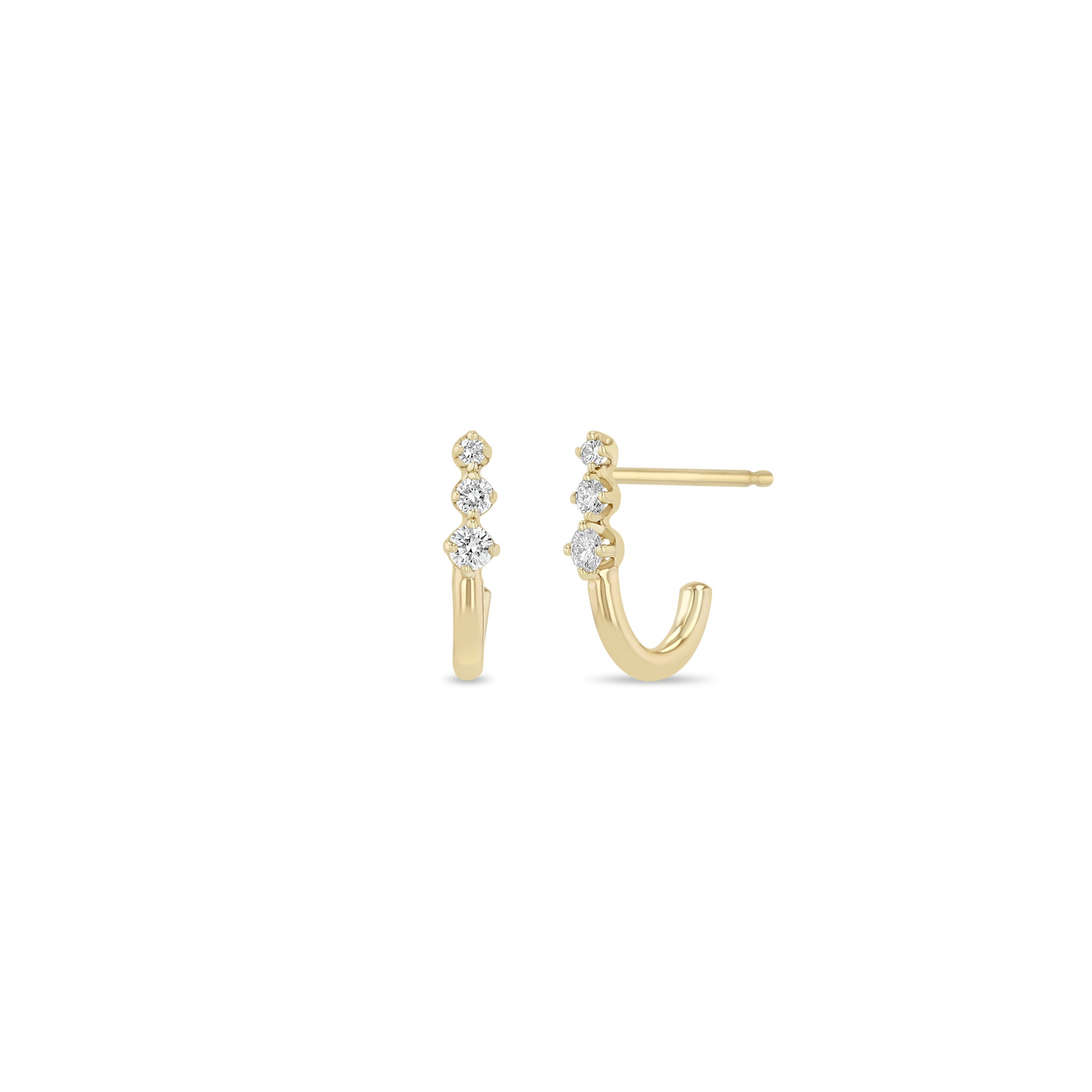 Zoë Chicco 14K Yellow Gold Graduated Prong Diamond J Hook Hoop Earrings