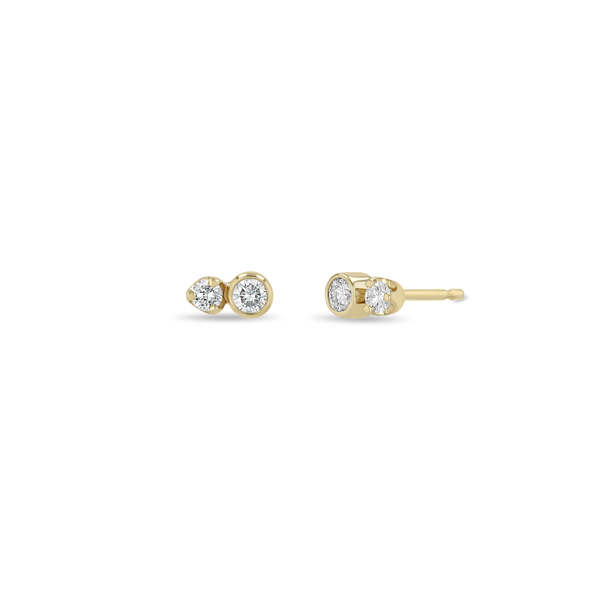 Zoë Chicco 14K Yellow Gold Mixed Bezel and Prong Diamond Stud Earrings