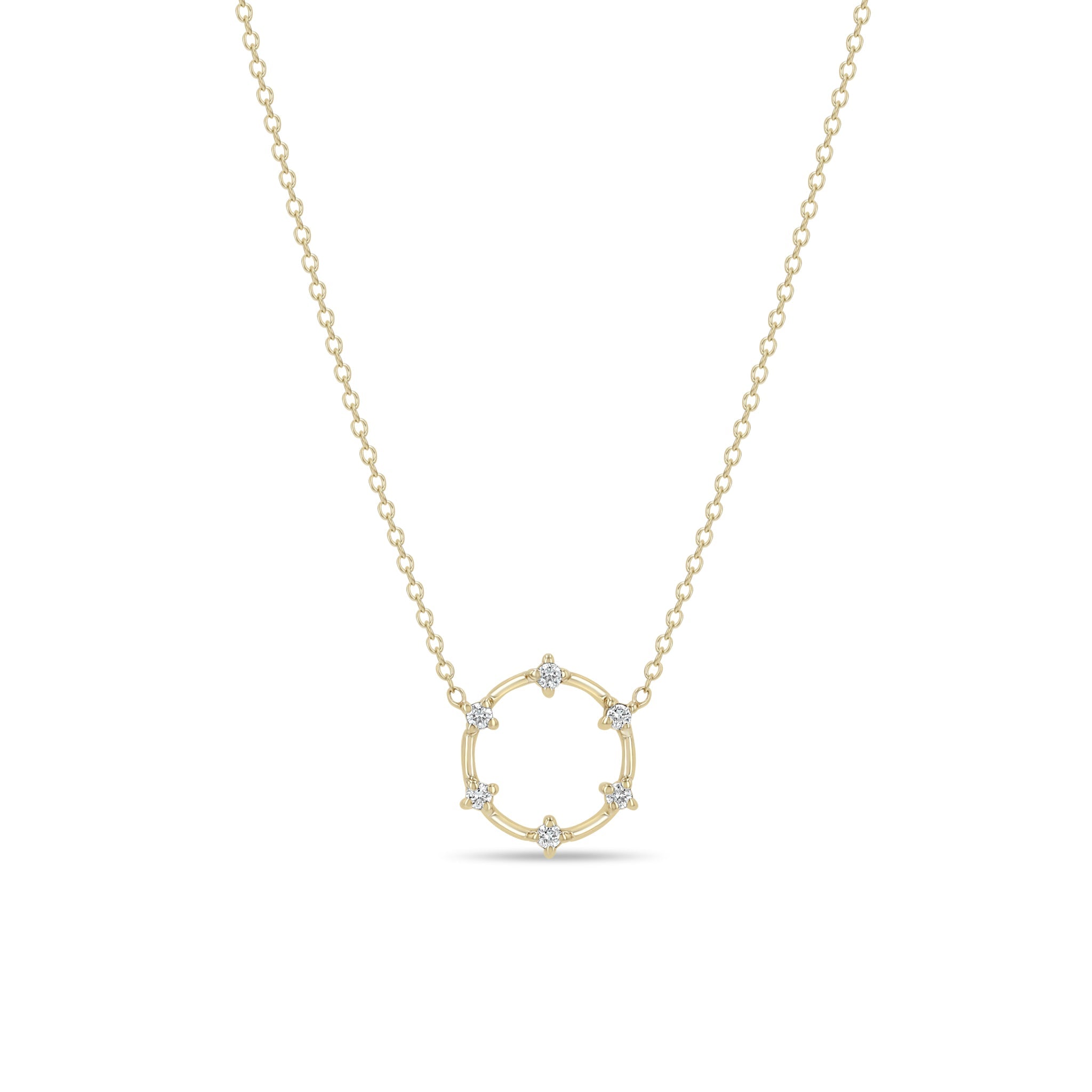 Zoë Chicco 14K Yellow Gold Prong Diamond Dash Small Circle Necklace
