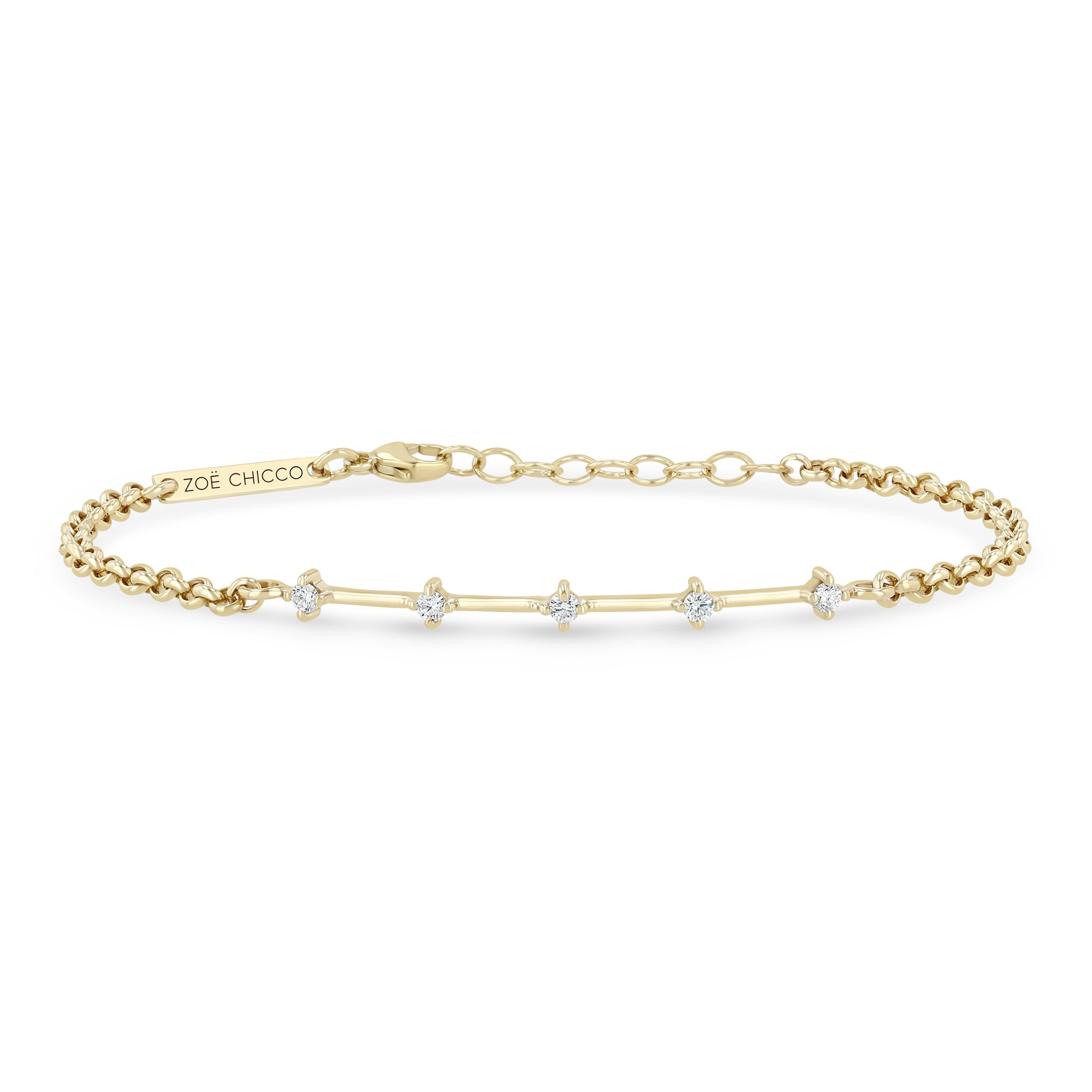 Zoë Chicco 14K Yellow Gold Prong Diamond Dash Small Rolo Chain Bracelet