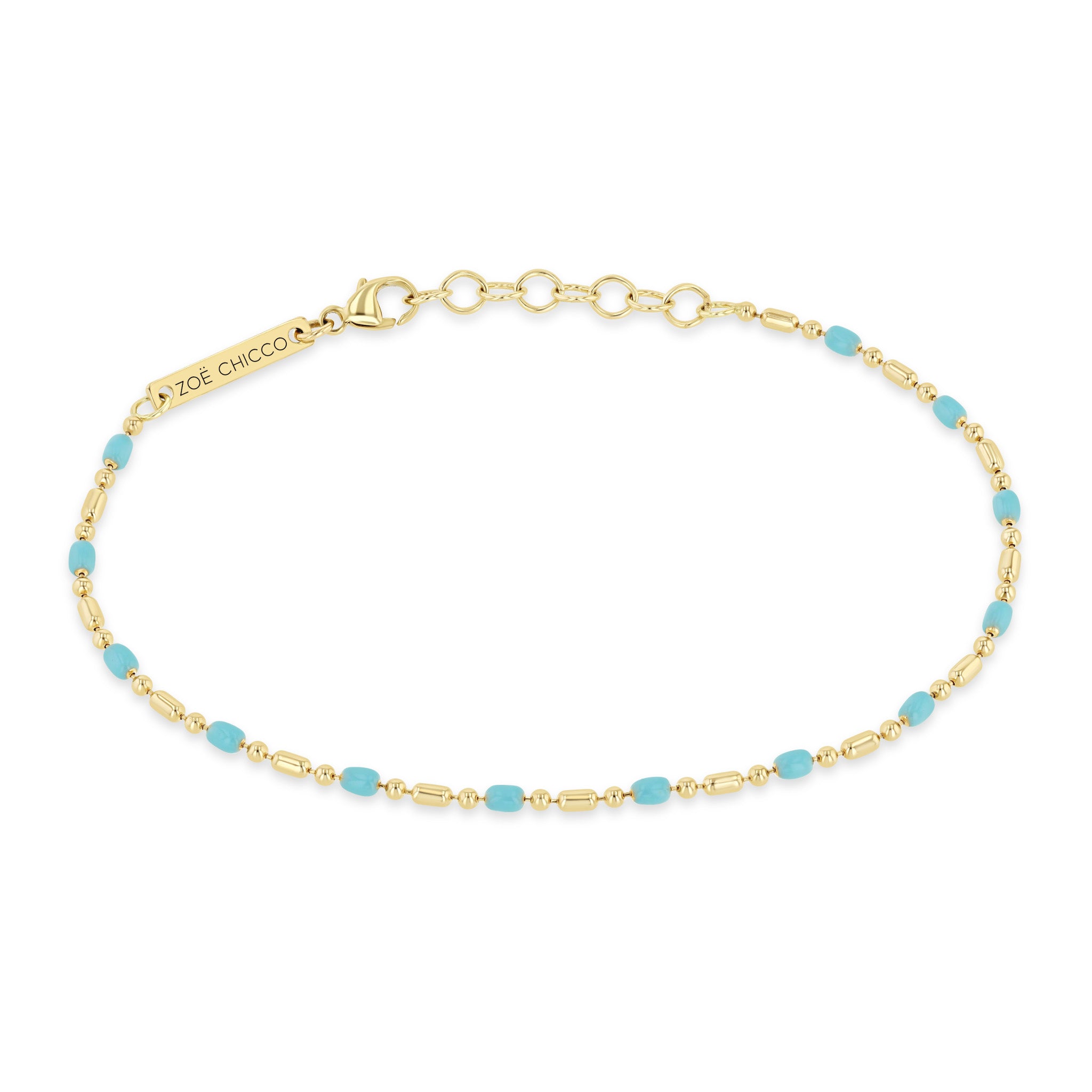Zoe Chicco Bracelet Zoe Chicco 14K Yellow Gold & Turquoise Enamel Tube Bar Chain Bracelet