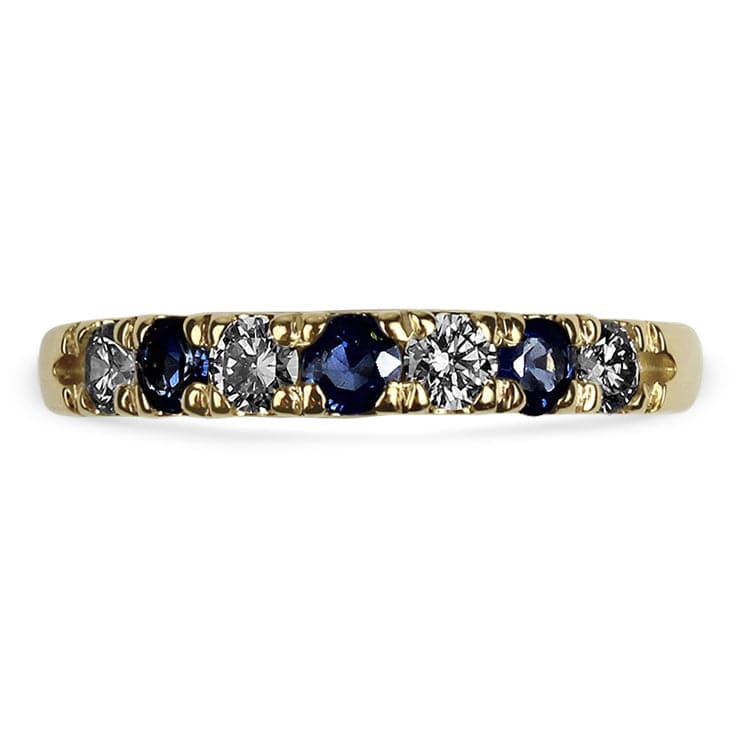 1870 Collection Ring 14k Yellow Gold Diamond and Sapphire French Set Style Band 7
