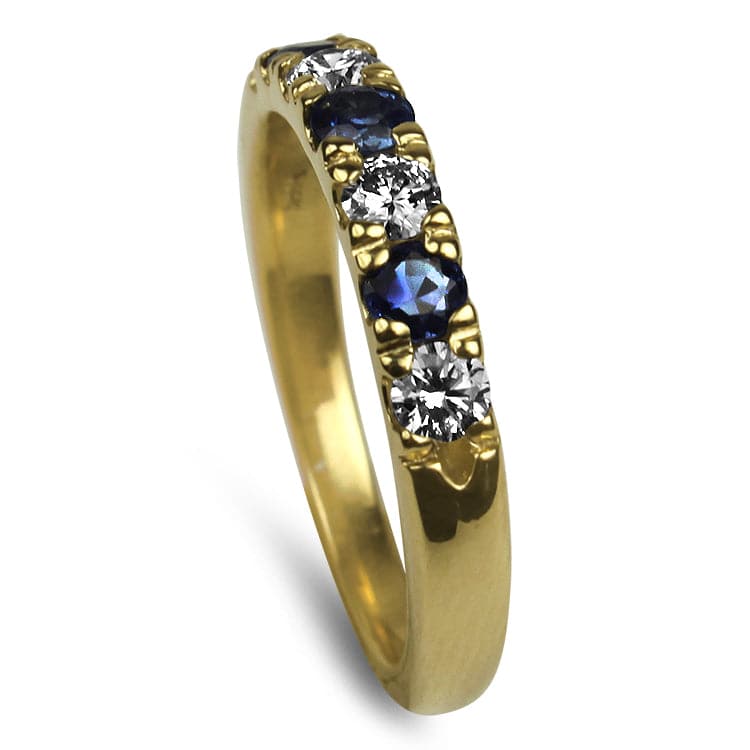 1870 Collection Ring 14k Yellow Gold Diamond and Sapphire French Set Style Band 7