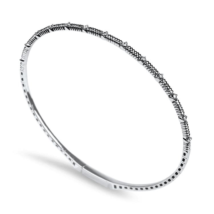 Christopher Designs Bracelet 14K White Gold Crisscut Diamond Station Memory Cuff Bracelet