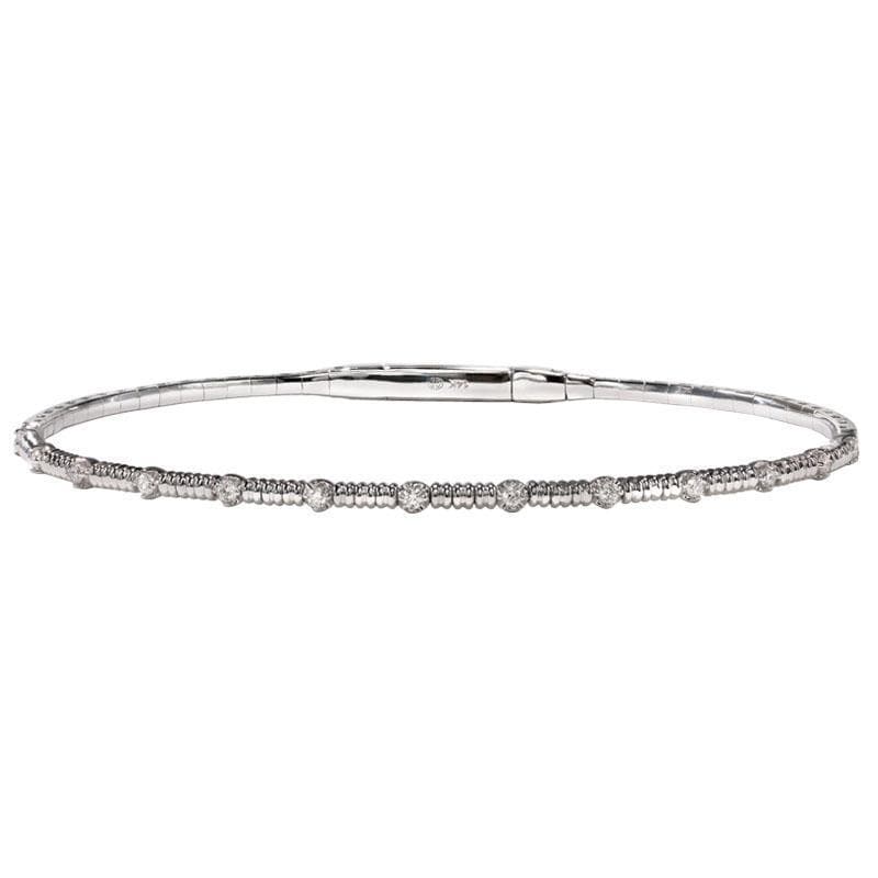 Christopher Designs Bracelet 14K White Gold Crisscut Diamond Station Memory Cuff Bracelet