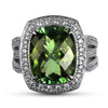Christopher Designs Ring 18K White Gold Green Tourmaline and Diamond Halo Ring 6.5