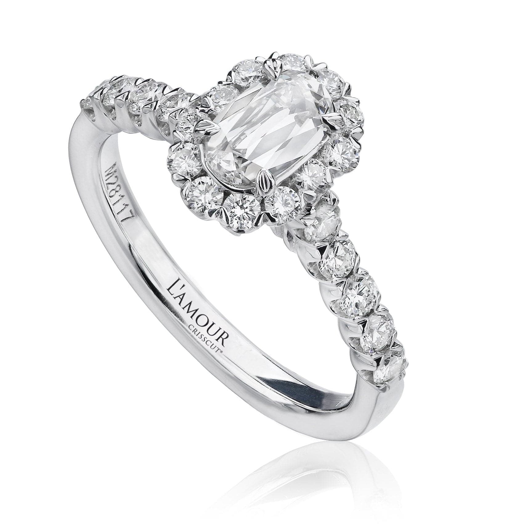 Christopher Designs Bridal Engagement Ring 18K White Gold L'Amour Crisscut Oval .51ct Halo Engagement Ring 6.5