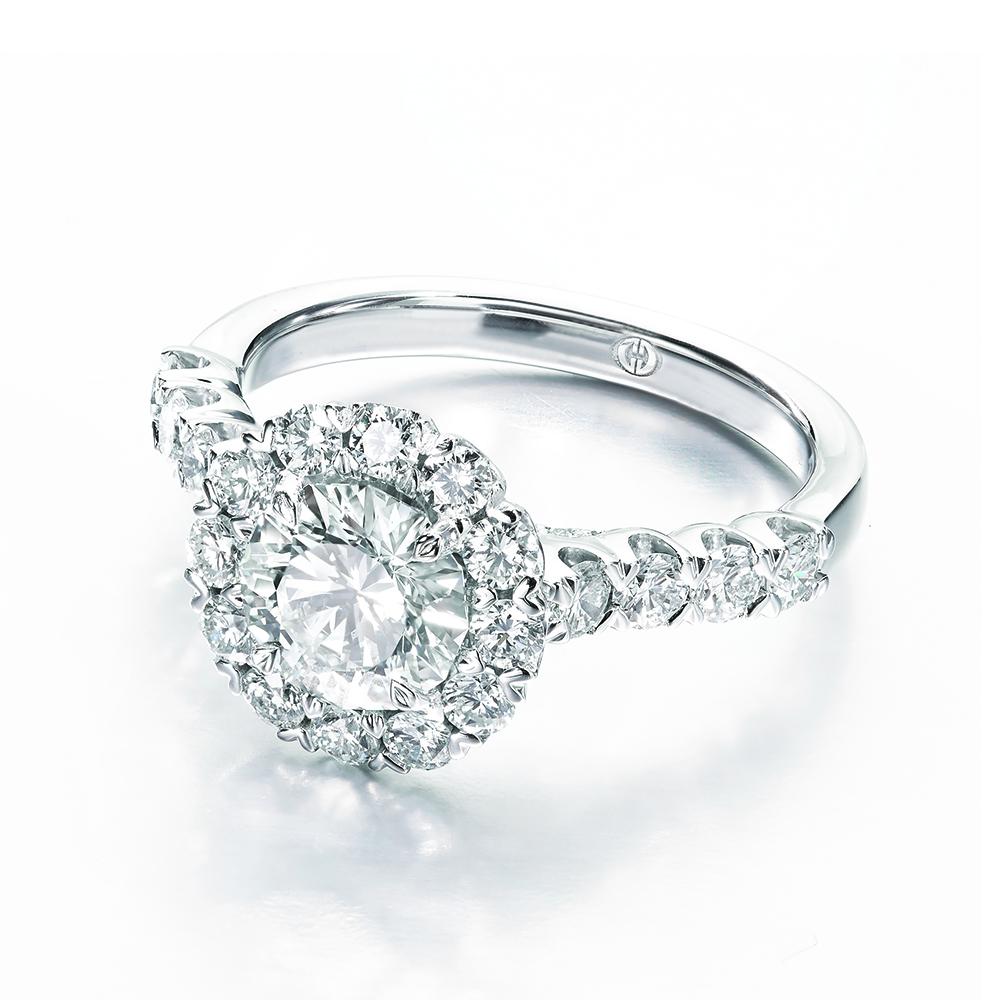 Christopher Designs Bridal Engagement Ring Crisscut Round .58ct Halo Engagement Ring 6.5