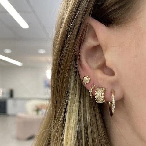 Dana Rebecca Designs Earring Cynthia Rose Pave Dome Hoop Earrings - Yellow Gold