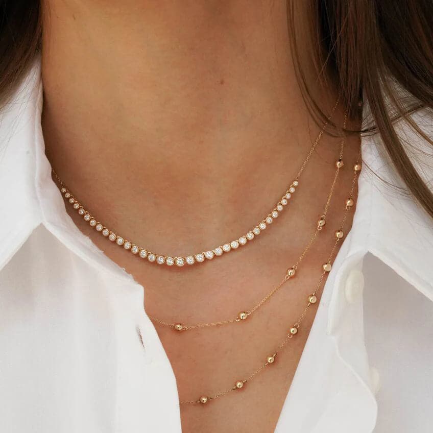 Dana Rebecca Designs Necklaces and Pendants Lulu Jack Graduating Bezel Diamond Tennis Necklace - White Gold 14/16"
