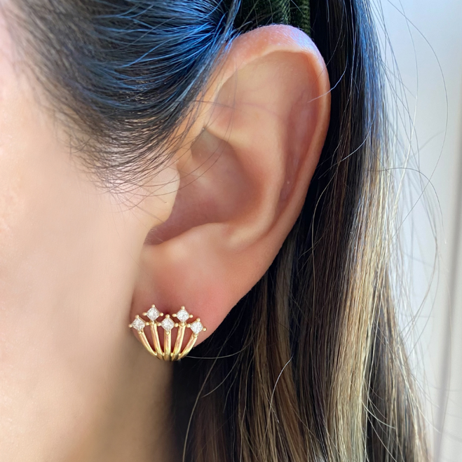 Dana Rebecca Designs Earring Millie Ryan Five Burst Princess Cut Diamond Huggie Earrings - White Gold