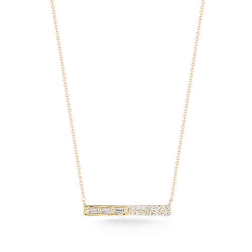 Dana Rebecca Designs Necklaces and Pendants Sadie Pearl Baguette and Pave Diamond Bar Necklace - Yellow Gold
