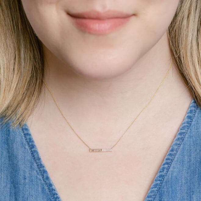 Dana Rebecca Designs Necklaces and Pendants Sadie Pearl Baguette and Pave Diamond Bar Necklace - Yellow Gold