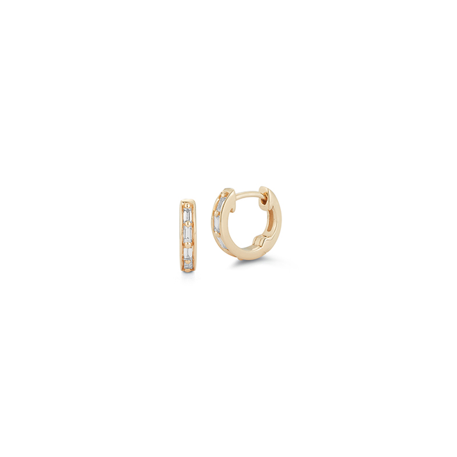 Dana Rebecca Designs Earring Sadie Pearl Diamond Baguette Huggies - Yellow Gold