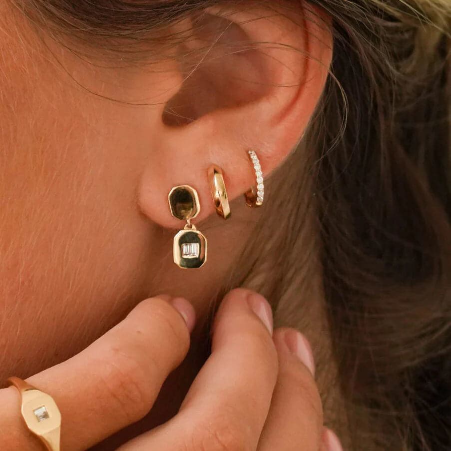 Dana Rebecca Designs Earring Sadie Pearl Double Baguette Drop Studs - Yellow Gold