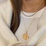 Dana Rebecca Designs Necklaces and Pendants Sylvie Rose Disc and Pave Bar Necklace - Yellow Gold