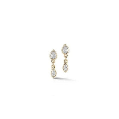 Dana Rebecca Designs Earring Taylor Elaine Marquise and Pear Bezel Drop Stud Earrings- Yellow Gold
