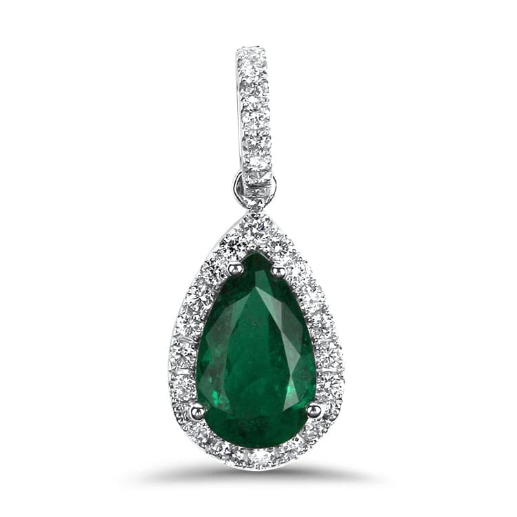 Fitzgerald Imports Necklaces and Pendants 14k White Gold Pear Cut Emerald Diamond Pendant