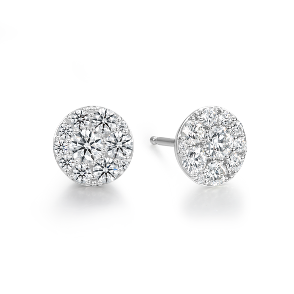 Hearts on Fire Earring Tessa Circle 18k White Gold and Diamond Cluster Studs - .33cttw