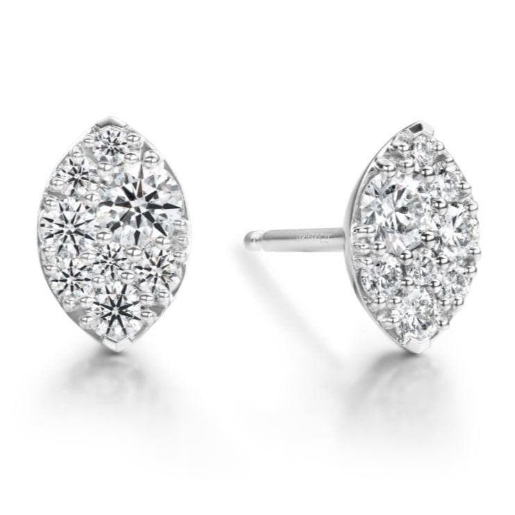 Hearts on Fire Earring Tessa Navette 18k White Gold and Diamond Cluster Studs